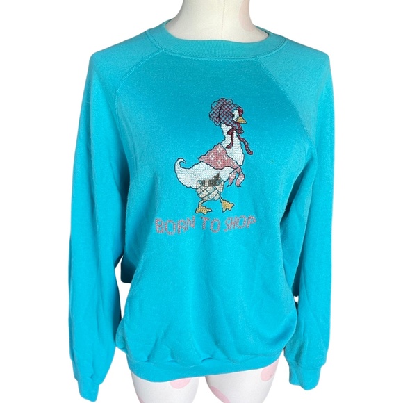 Vintage Sweaters - Custom embroidered ‘Born To Shop’ DUCK  Sweater (XL)